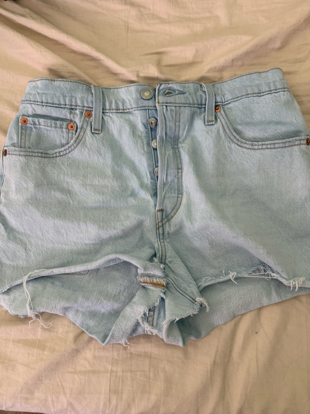 Levi's Light Blue High-Rise Distressed Denim Shorts